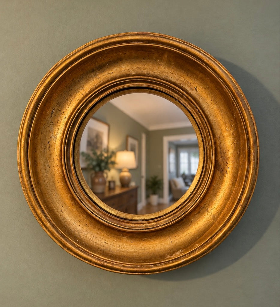 Chunky Gold Antiqued Round Port Hole style Mirror - Small Convex chunky frame