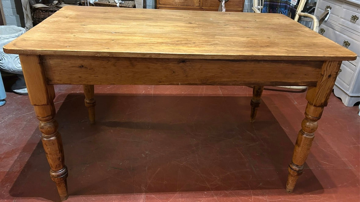 Small Vintage Rustic Pine Farmhouse Table with Drawer