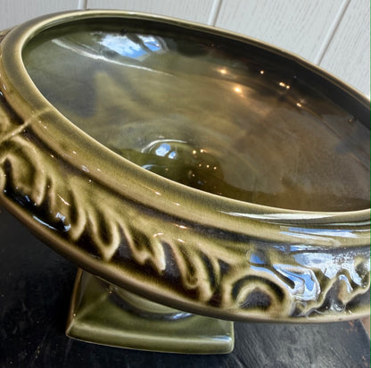 Vintage Green Pedestal Pottery Bowl by Devonway