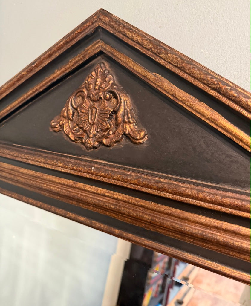 Vintage Ornate Black and Gold Mirror
