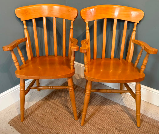 Pair of Farmhouse Slat back Carver Chairs