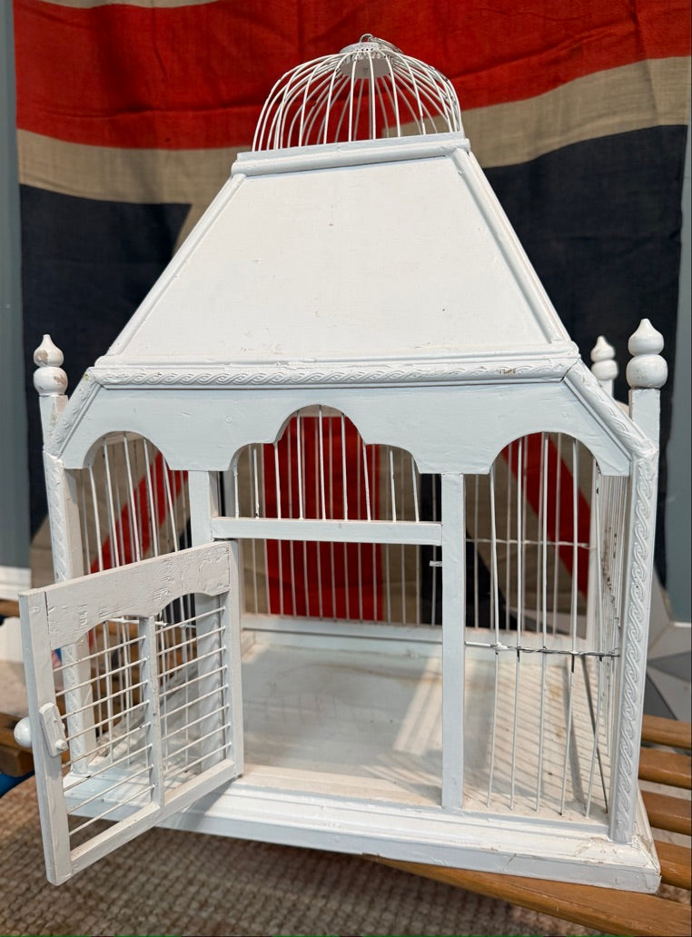 Antique White Bird Cage - Perfect for hanging a plant