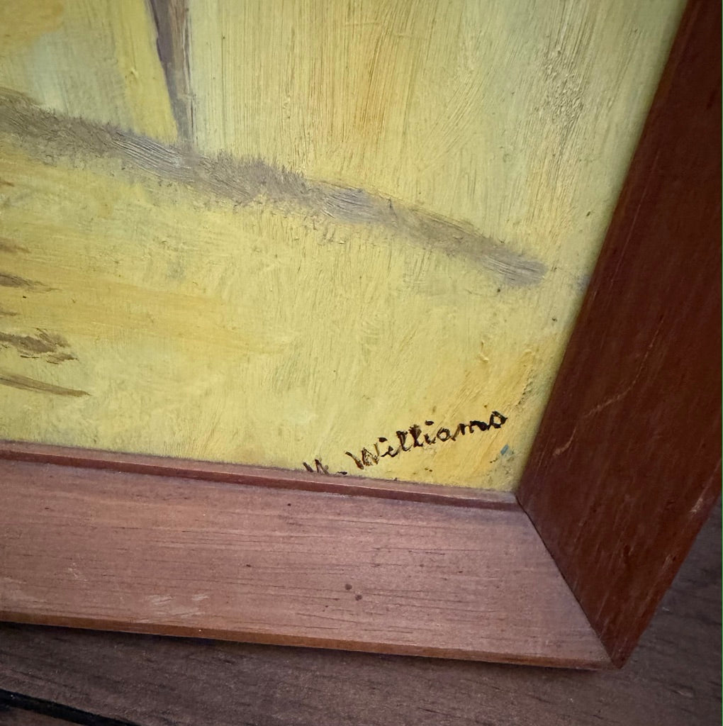 Vintage Framed Abstract Still Life Painting in Yellow