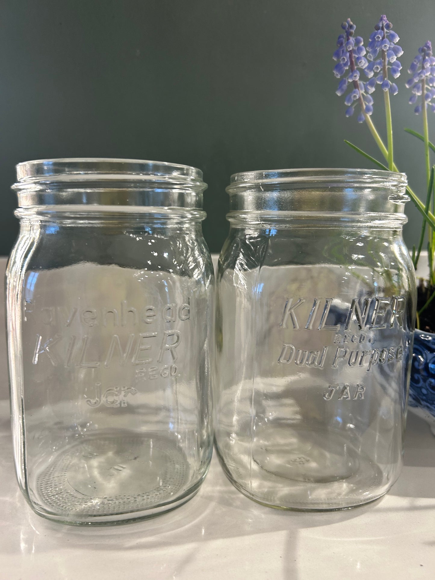 Pair of Vintage Glass Kilner Jars - Rustic Vases - large