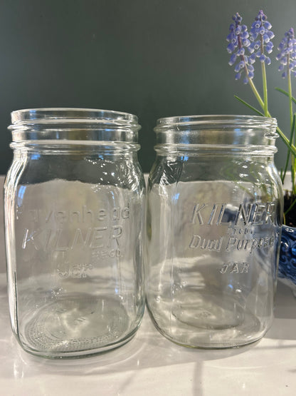 Pair of Vintage Glass Kilner Jars - Rustic Vases - large