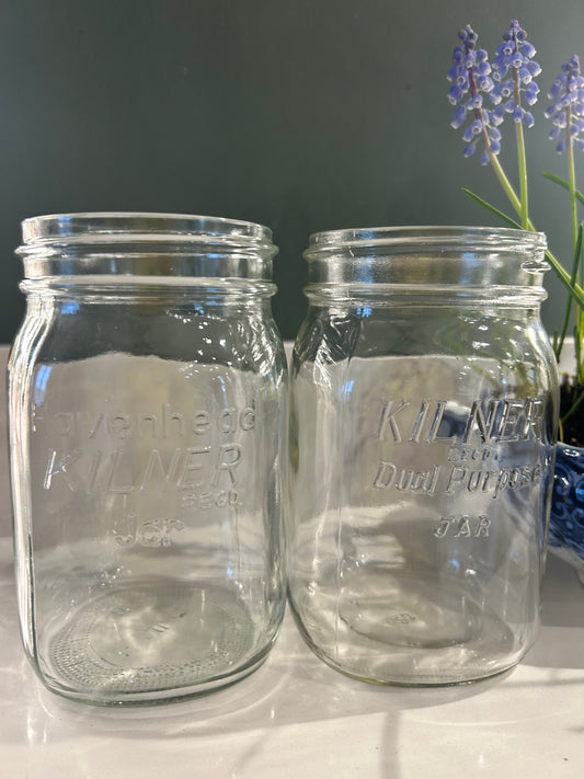 Pair of Vintage Glass Kilner Jars - Rustic Vases - large