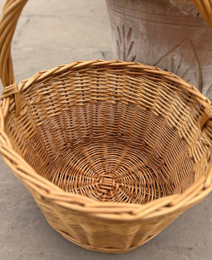 Vintage Round Wicker Handled Basket