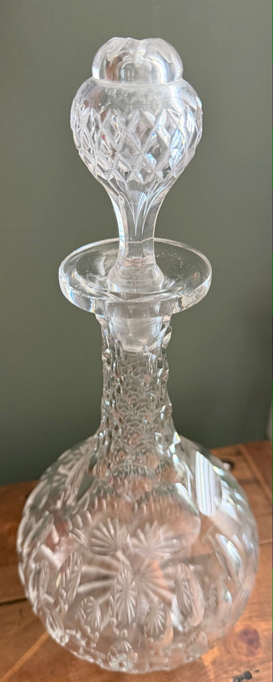 Vintage Cut Glass Decanter with Stopper *D
