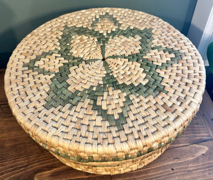 Vintage Wicker Storage Basket - Lidded