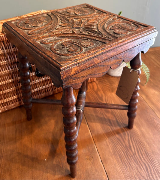 Antique Carved Oak Stool