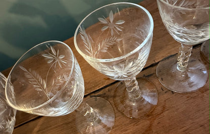 Set of 4 Antique Hand Blown Air Twist Sherry / Port Glasses