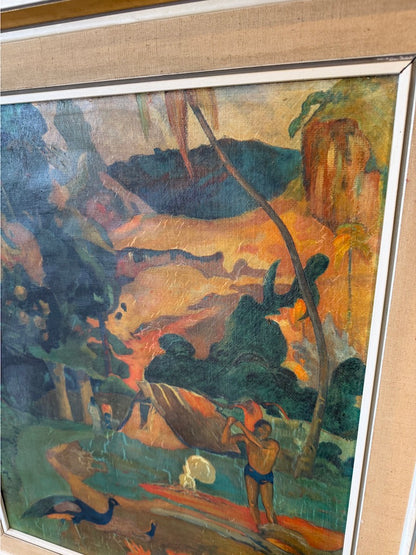 Hand Painted Oil Copy of Paul Gouguin's "Landscape with Peacocks"- Framed
