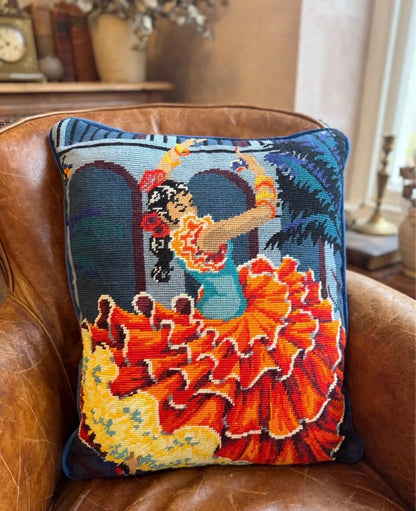 Vintage Spanish Flamenco Dancer Tapestry Upcycled Cushion - Feather Filled