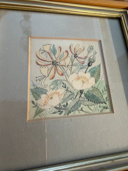 Vintage Framed Botanical Original Water Colour Painting By Carol Worth