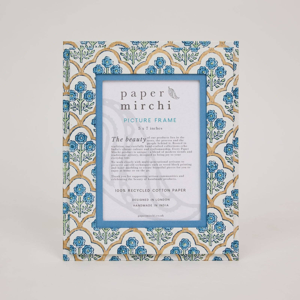 Pretty Vintage Style Block Printed Picture Frame (5X7) - Trellis Indigo