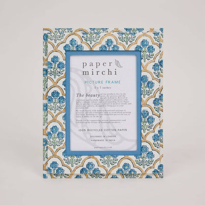 Pretty Vintage Style Block Printed Picture Frame (5X7) - Trellis Indigo