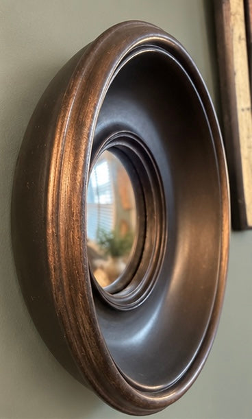 Chunky Vintage Style Antiqued Black Deep Framed Convex Mirror