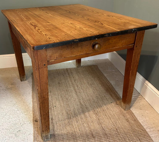 Small Vintage Rustic Pine Farmhouse Table with Drawer