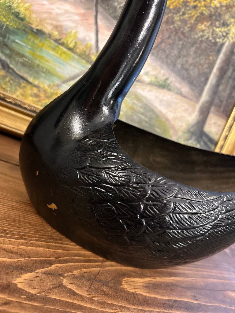 Vintage Mid Century Painted Black Swan Planter Pot