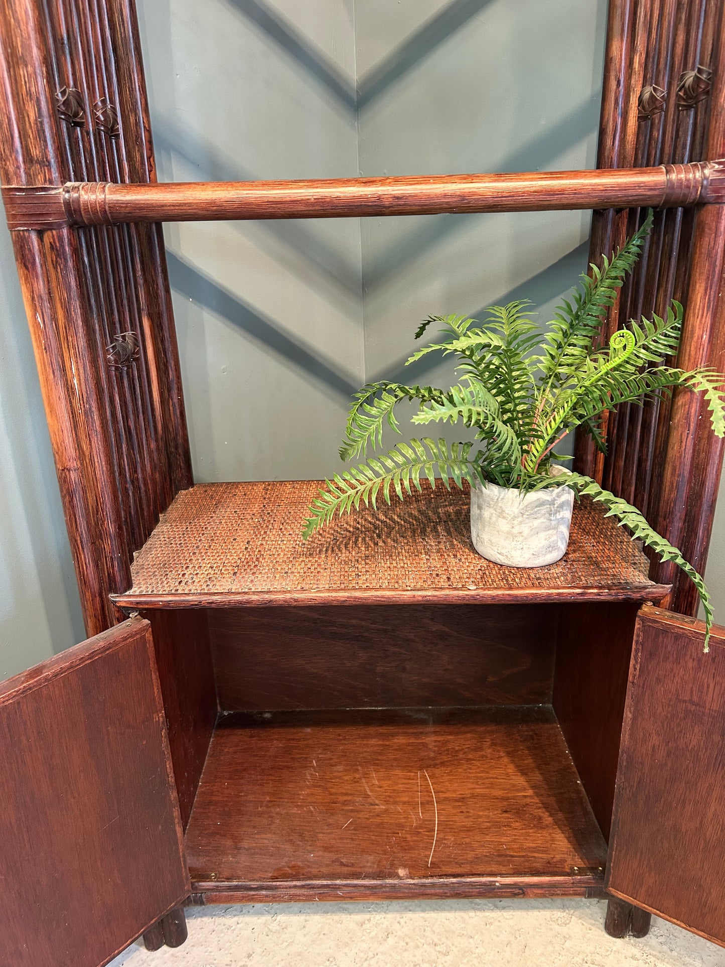 Vintage Bamboo shelves with cupboard underneath
