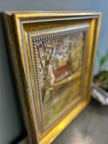 Antique Oil Landscape Painting in Gold Frame