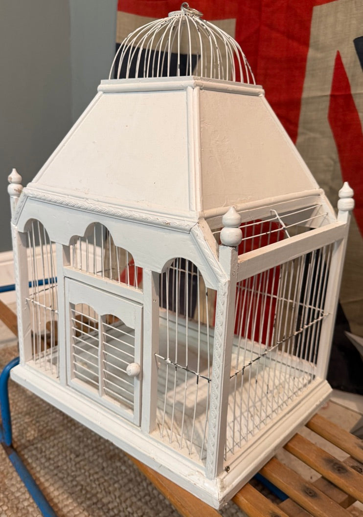 Antique White Bird Cage - Perfect for hanging a plant