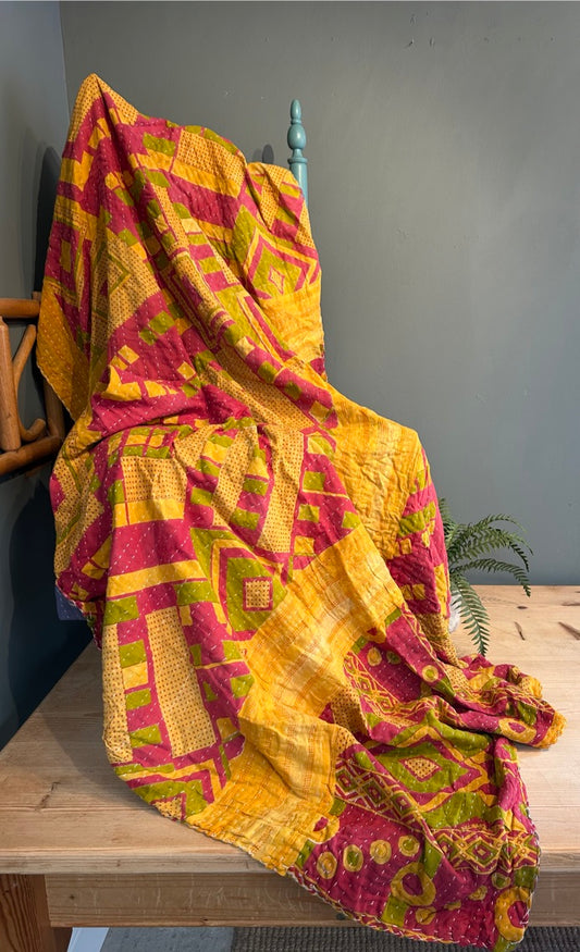 Vintage Indian Kantha Quilted Blanket - Double sided.
