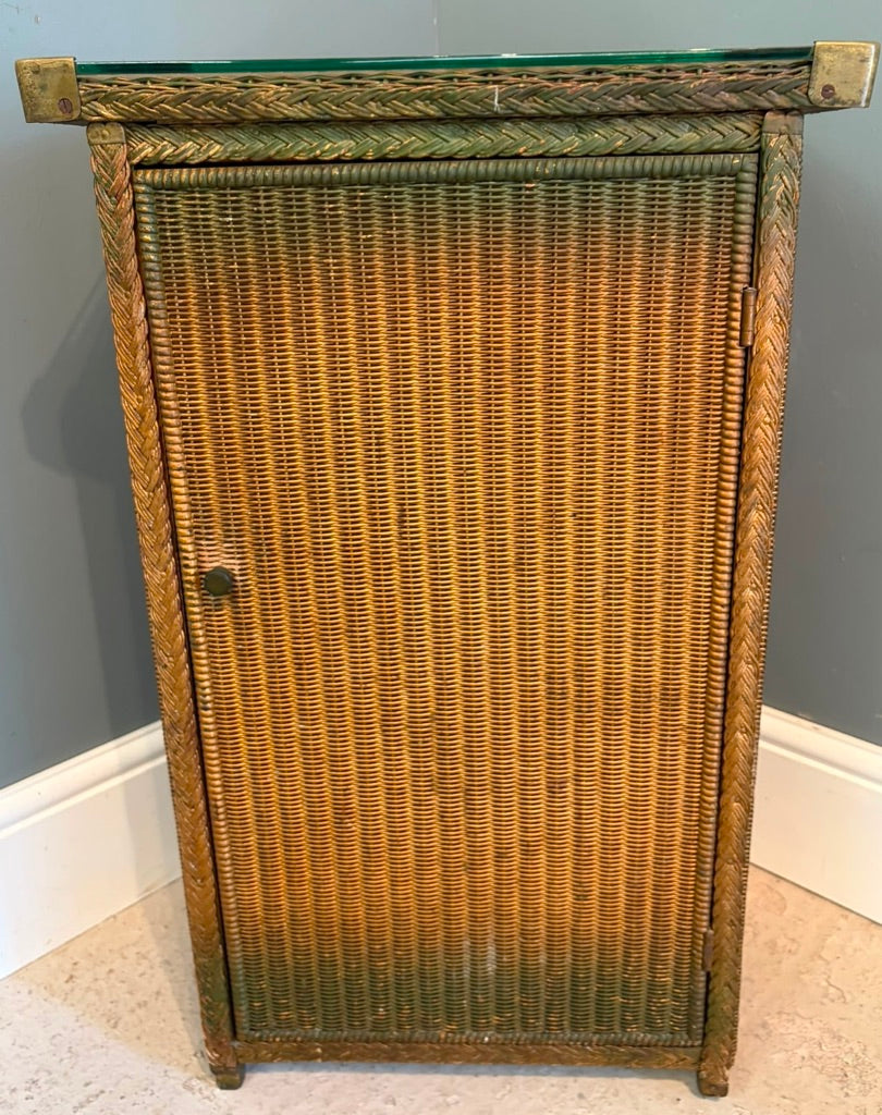 Vintage Lloyd Loom Table / Bedside Cupboard - Gold