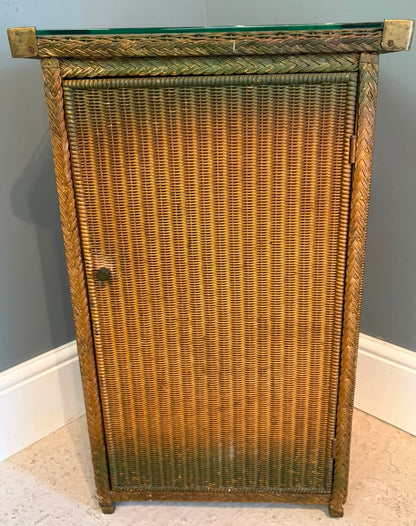 Vintage Lloyd Loom Table / Bedside Cupboard - Gold