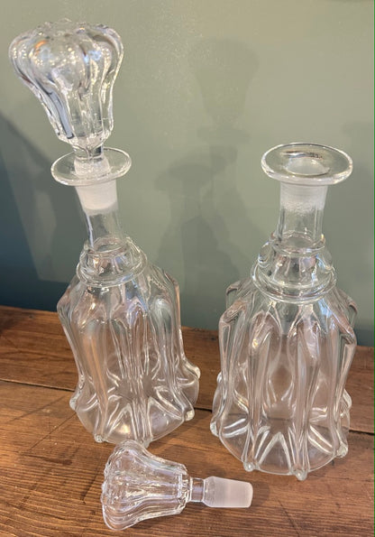 Pair of Antique Hand Blown Glass Decanters with Stoppers