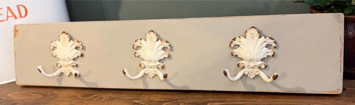 Painted Reclaimed Coat Hooks - Distressed Shabby Finish Grey