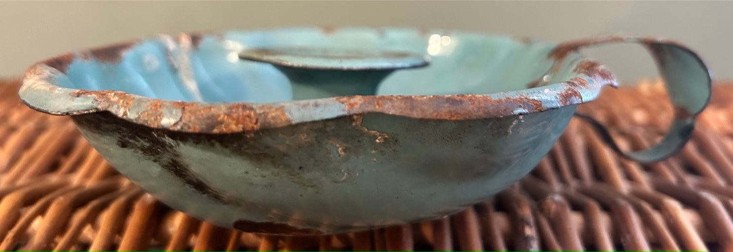 Vintage French Enamel Candle Holder - Blue