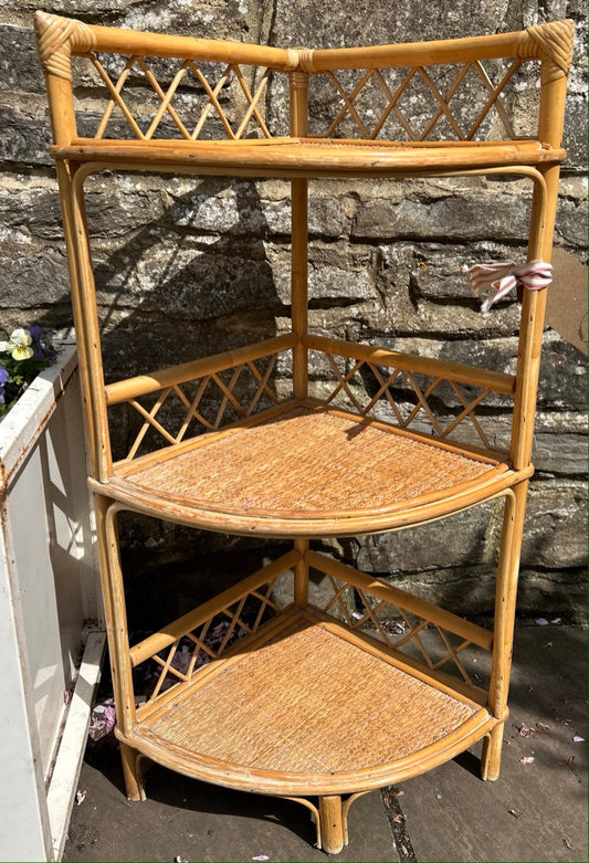 Vintage Bamboo Corner Side Table Shelves