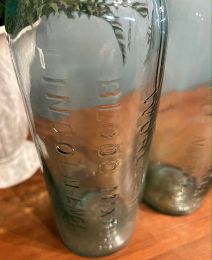 Pair of Glass Vintage Chemist Blood Bottles - Antique Vessel