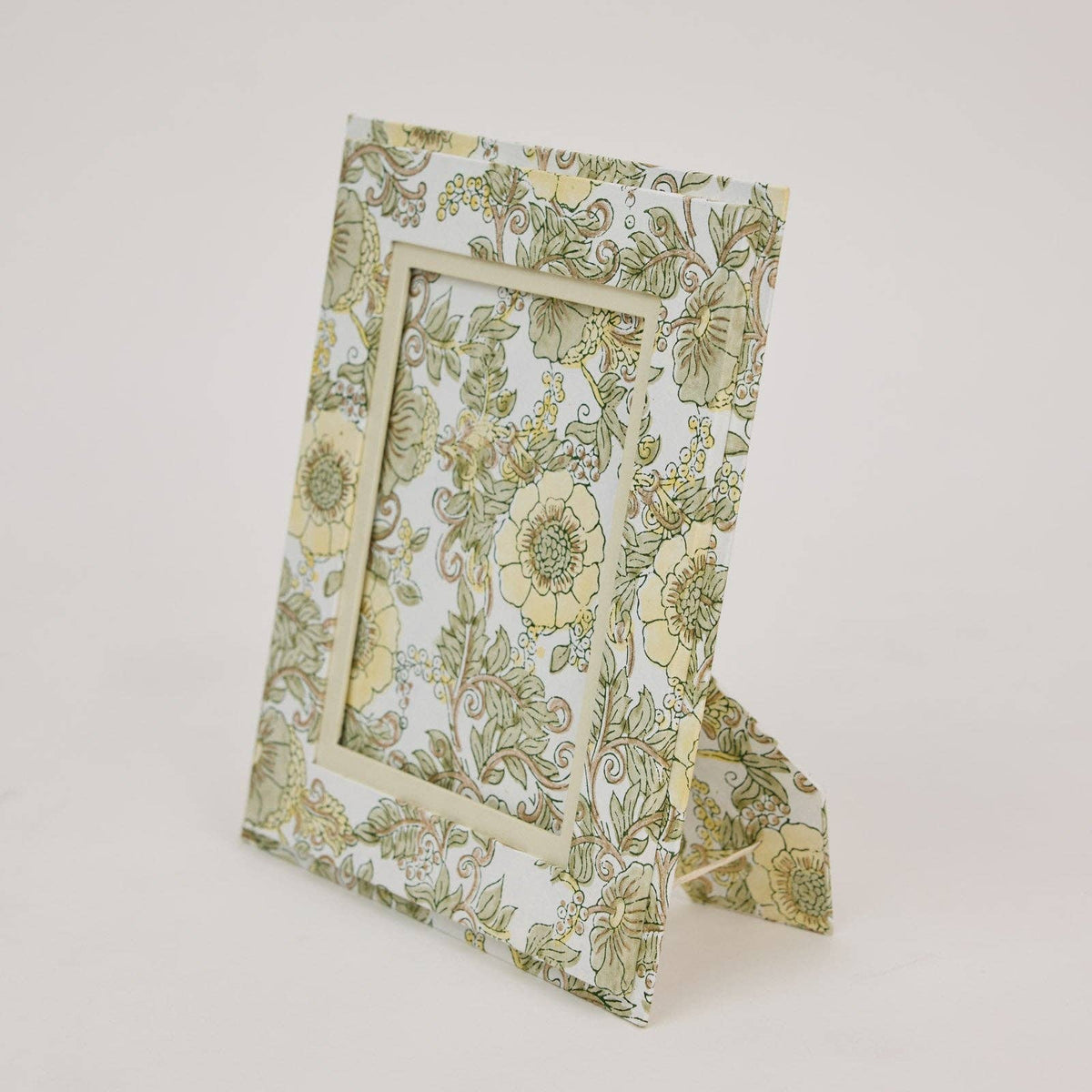 Pretty Floral Block Printed Picture Frame (5x7) - Wild Rose Buttercream