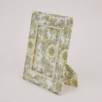 Pretty Floral Block Printed Picture Frame (5x7) - Wild Rose Buttercream