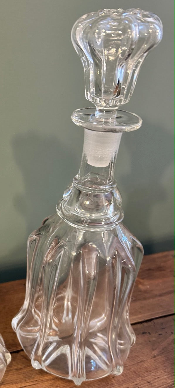 Pair of Antique Hand Blown Glass Decanters with Stoppers
