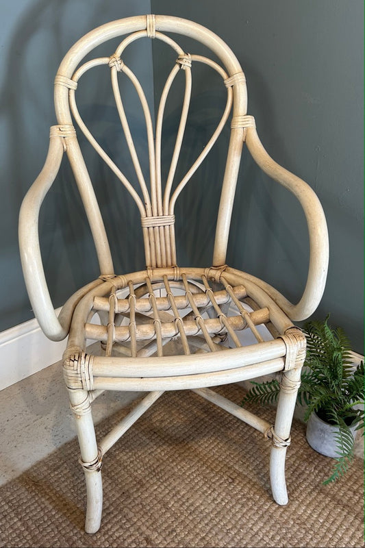 Vintage Bamboo White washed Carver Chair