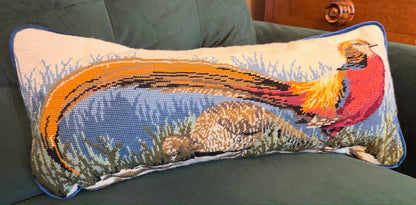 Vintage Pheasant Tapestry Upcycled Cushion - Feather Filled