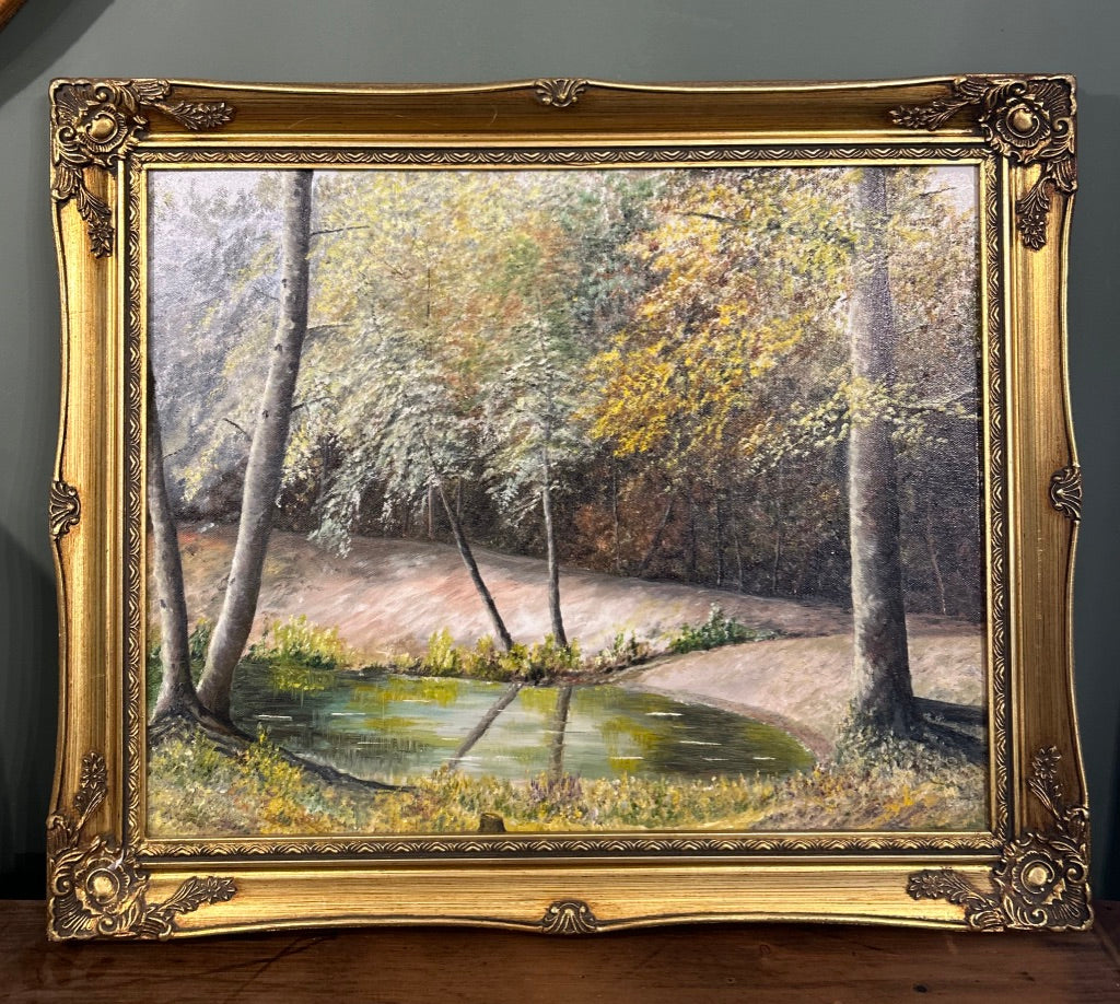 Vintage Landscape Painting in Gold Frame