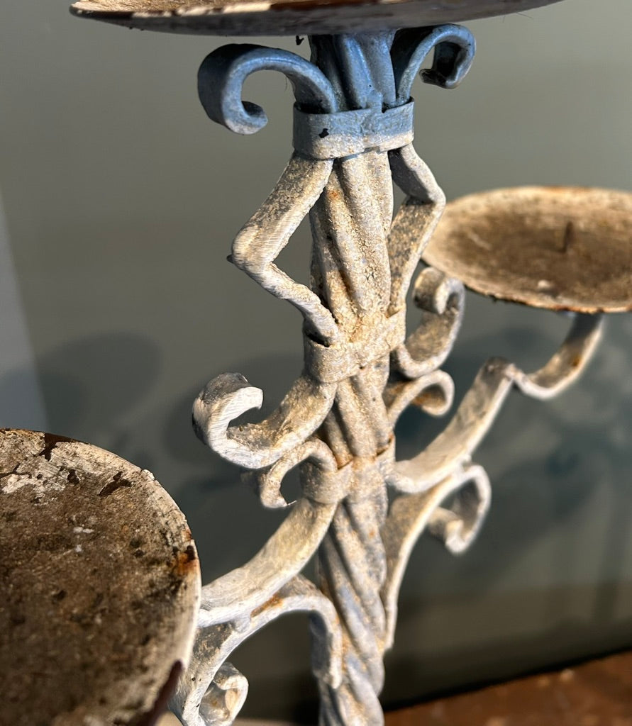 Pair of Vintage White painted Cast Iron Candle Stick Holders