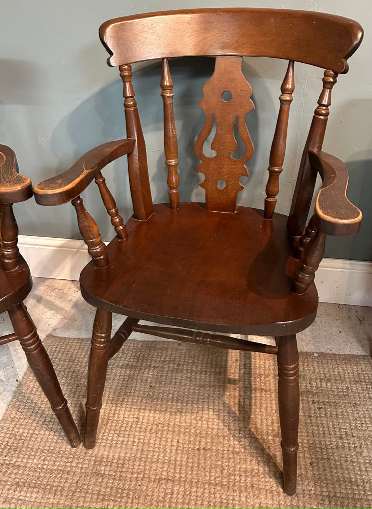 Pair of Dark Vintage Fiddle back Carver Chairs