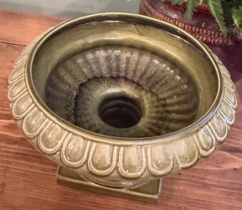 Vintage Green Pedestal Pottery Mantel Vase