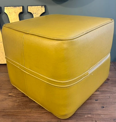 Vintage Mustard Vinyl Mid Century Foot Stool Pouffe
