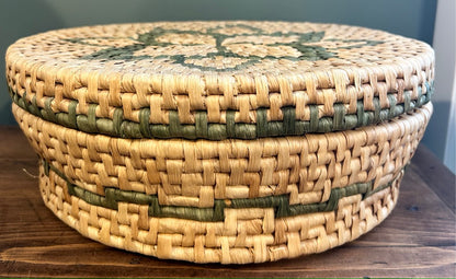 Vintage Wicker Storage Basket - Lidded