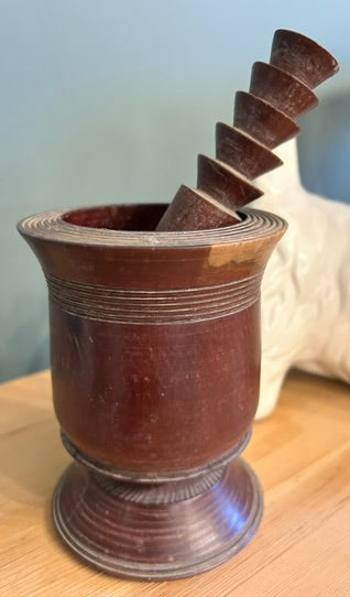 Antique Wooden Hand Turned Pestle and Mortar
