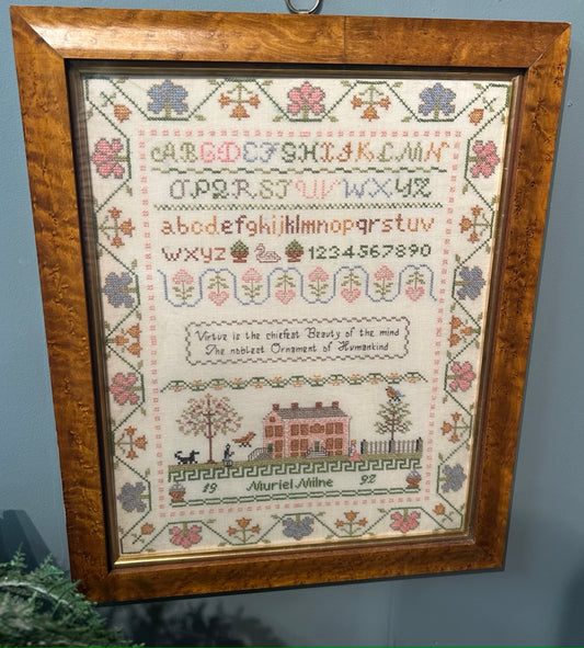 Vintage Cross Stitched Sampler Framed - 1990's