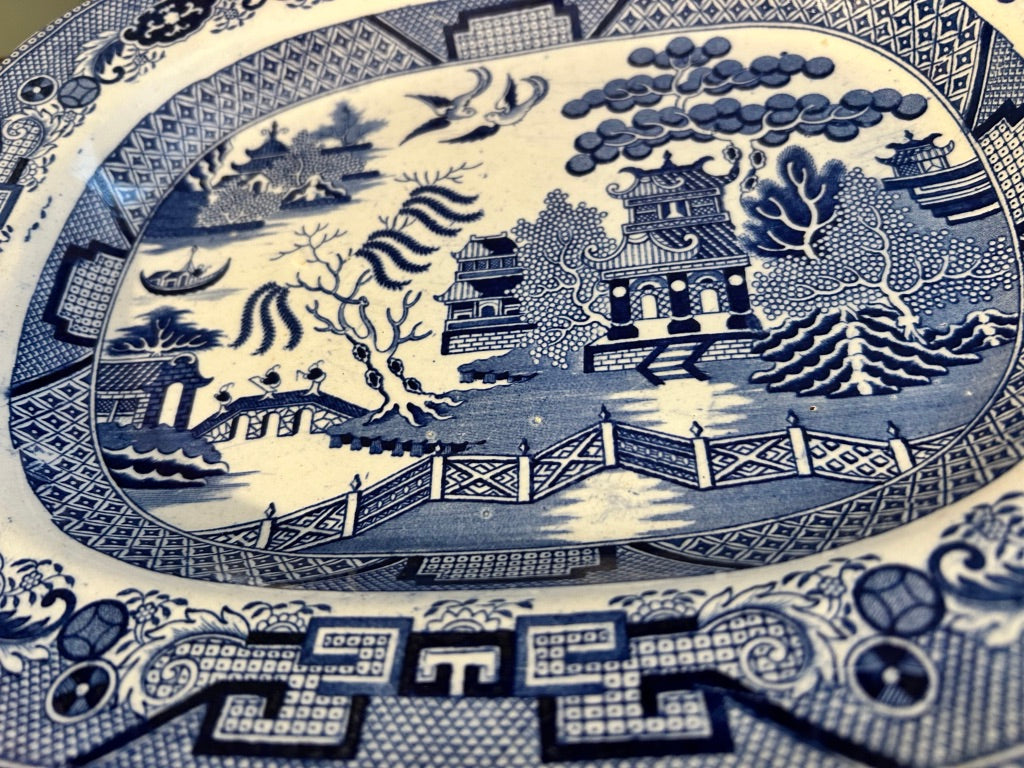 Vintage Oval Blue and White Staffordshire Plate Platter