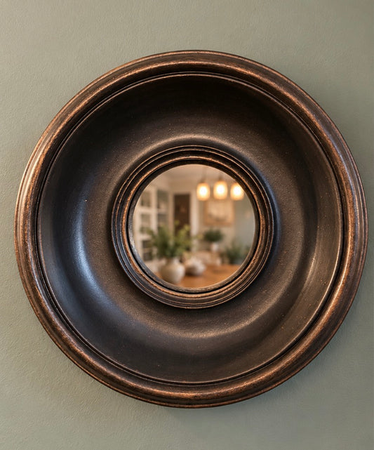 Chunky Vintage Style Antiqued Black Deep Framed Convex Mirror
