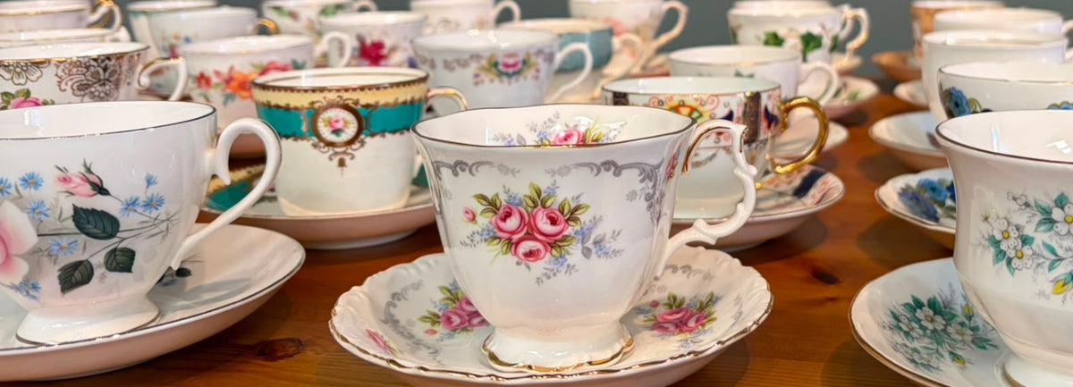 Job lot 15 Pretty Vintage Tea Cups & Saucers- Ideal for use at Tea Parties